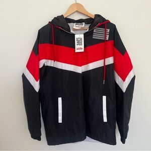NWT Laced Up Sneak Gallery Track Suit Jacket Men Nylon Black Red White